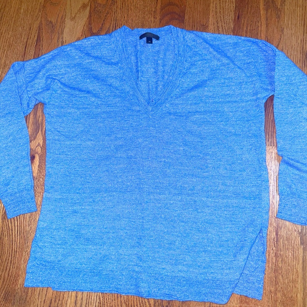 NWOT JCrew Blue Knit Sweater Double Collar V-neck Long Sleeve XS